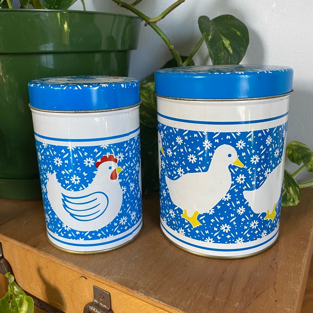 Vintage Rooster & Goose Tin Canisters